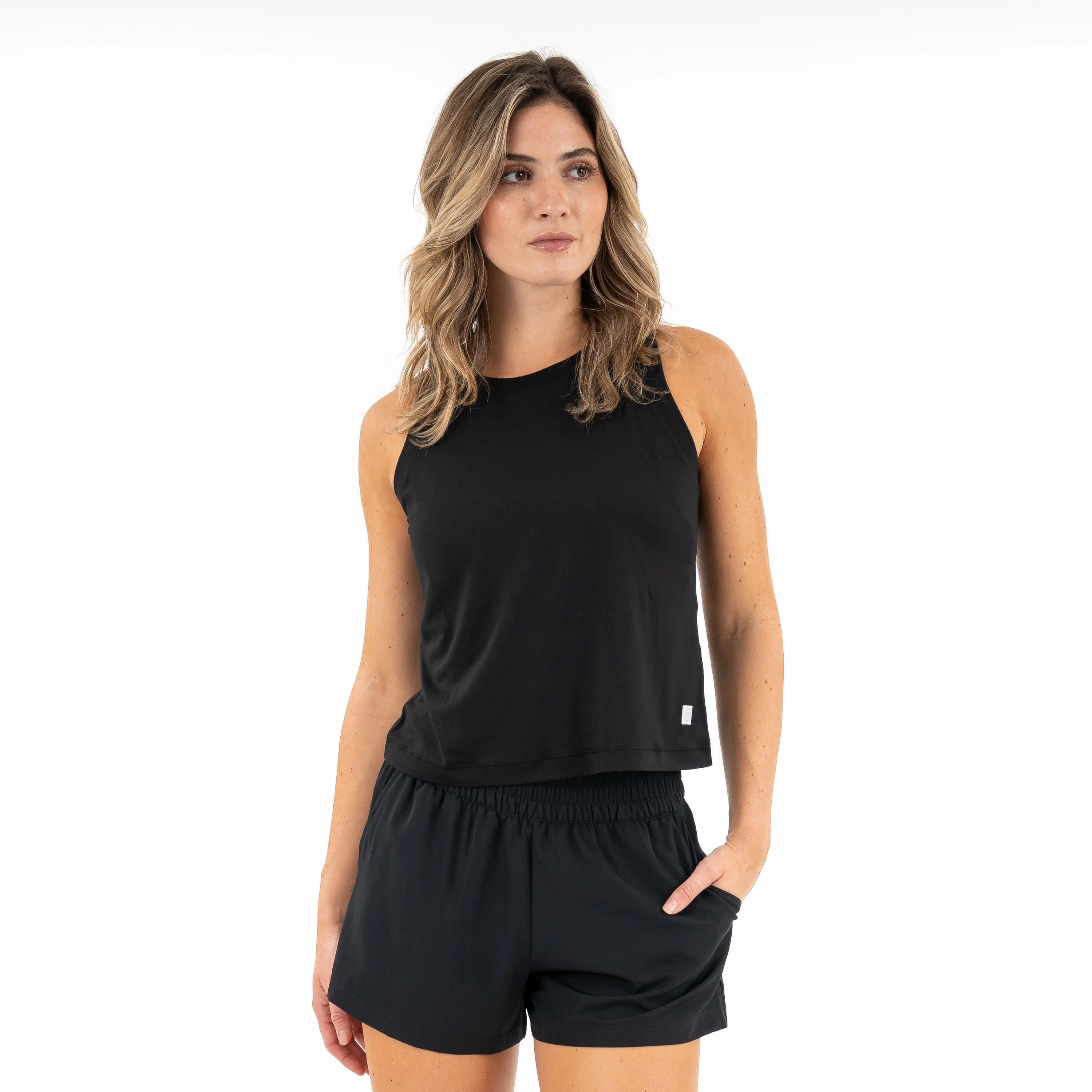 Drift Performance Crop Tank | Solid - Midnight Black - Image 2