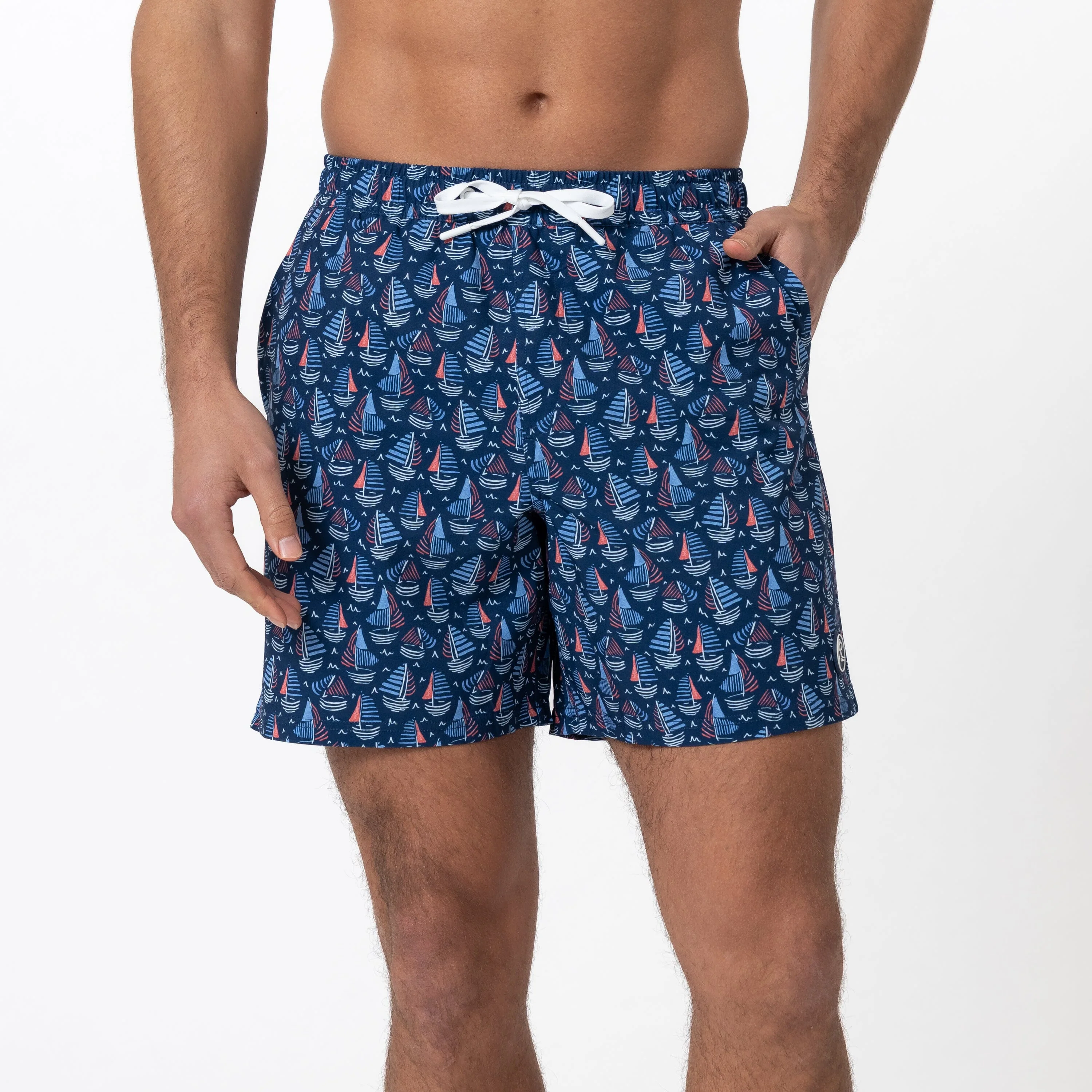 Medley Swim Trunk | The First Mate - Admiral Navy/Sorbet Red