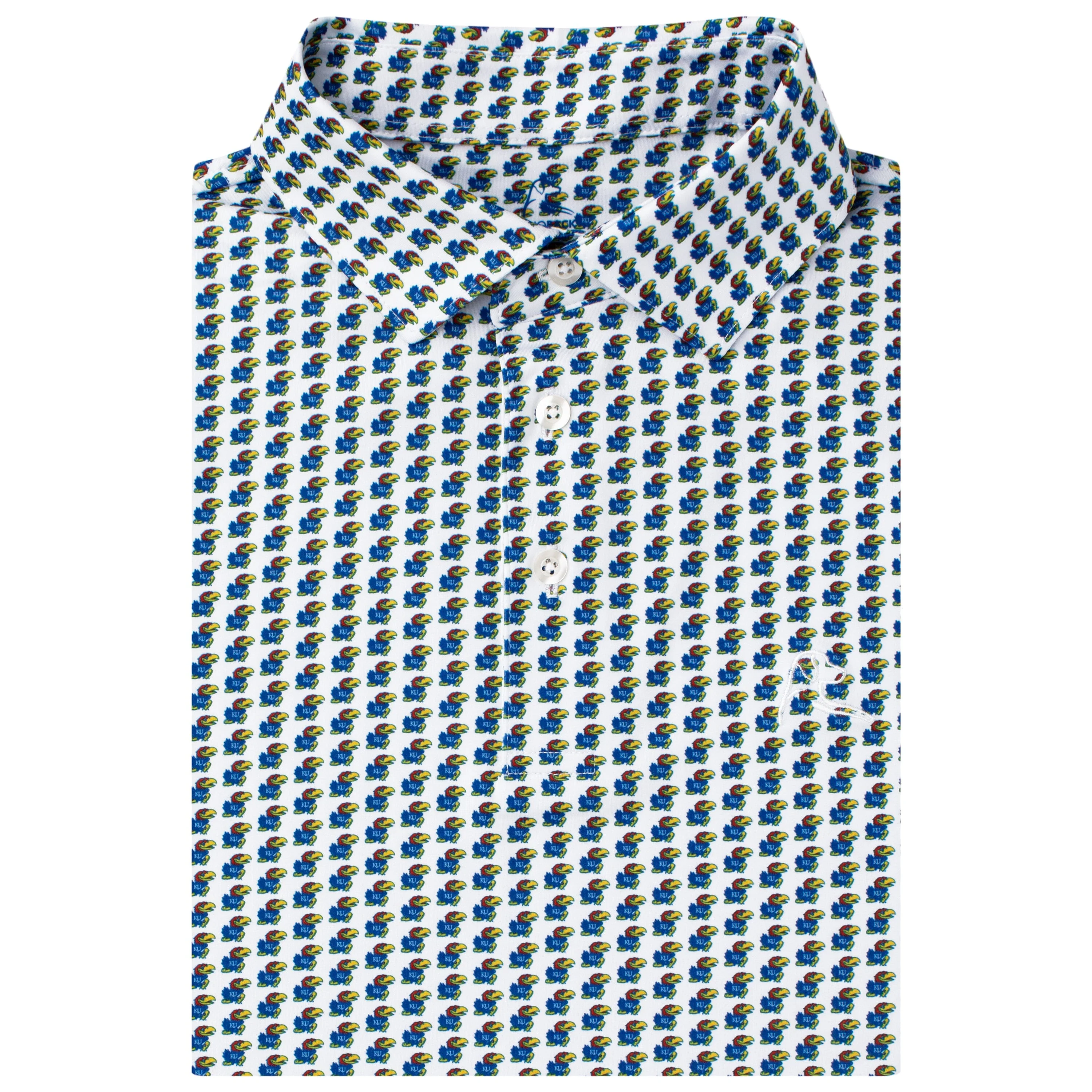 The Kansas Big Jay | Collegiate Polo | The Kansas Big Jay - White/Azure Blue
