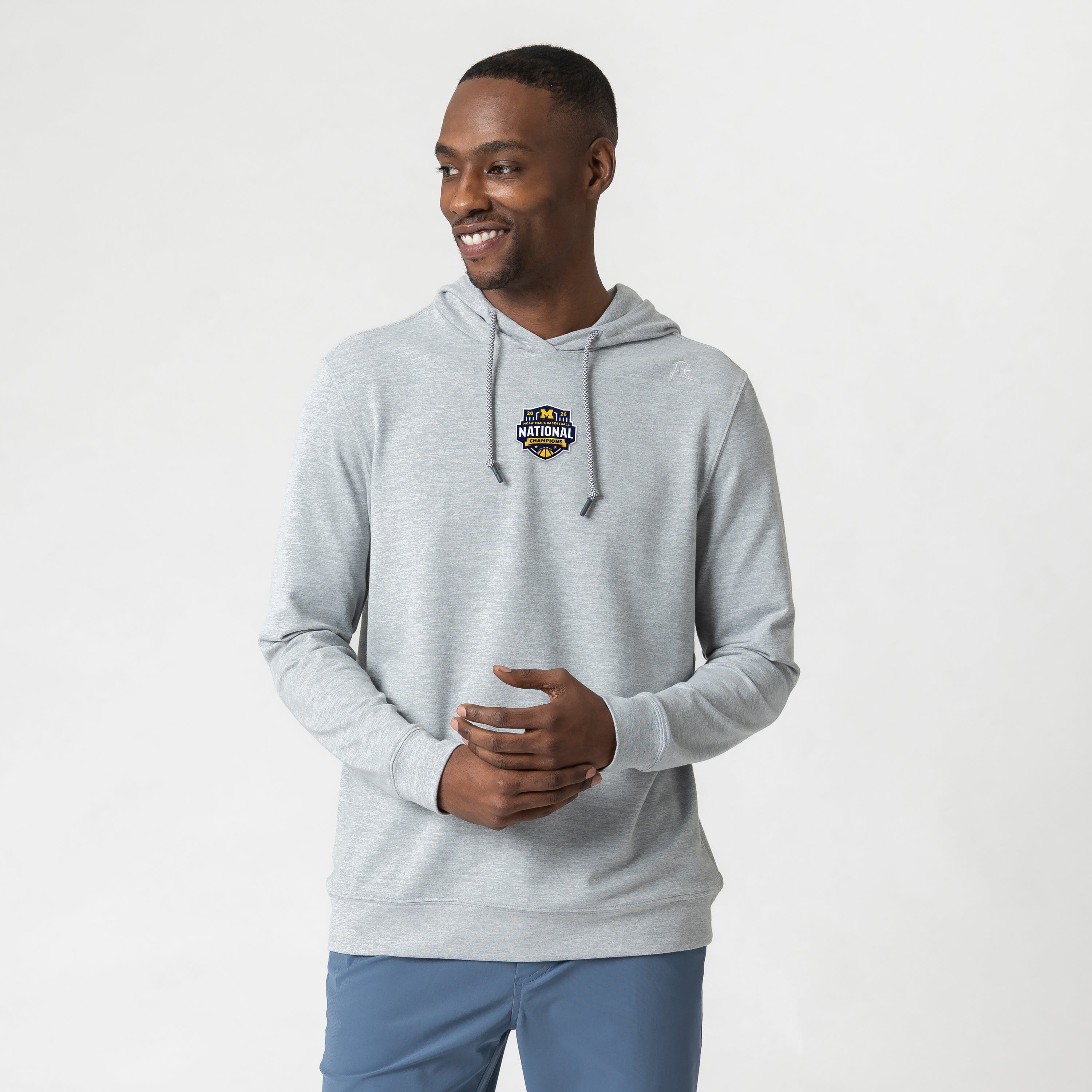 Hesi Collegiate Hoodie - Michigan National Champions | Heather - Stainless Steel/White - MICH CHAMP 2 - Image 6