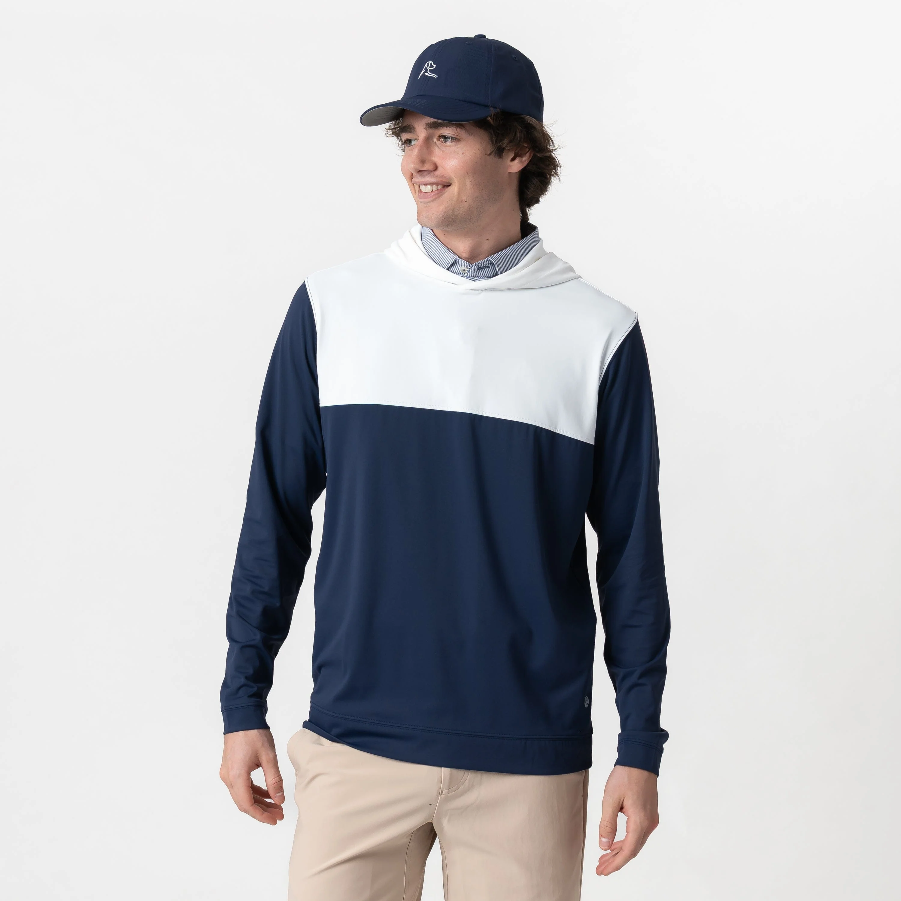 Highlands Performance Hoodie | Colorblock - White/Fleet Navy - Image 6