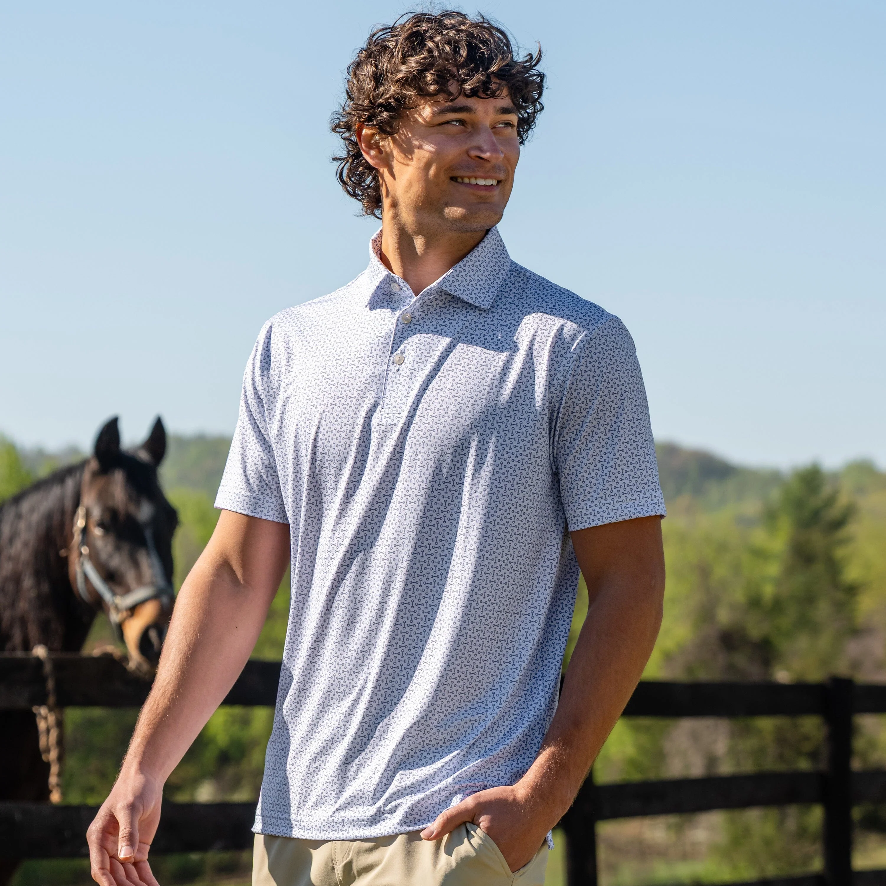 The Horsebit | Performance Polo | The Horsebit - White/Short Stop Blue - Image 4