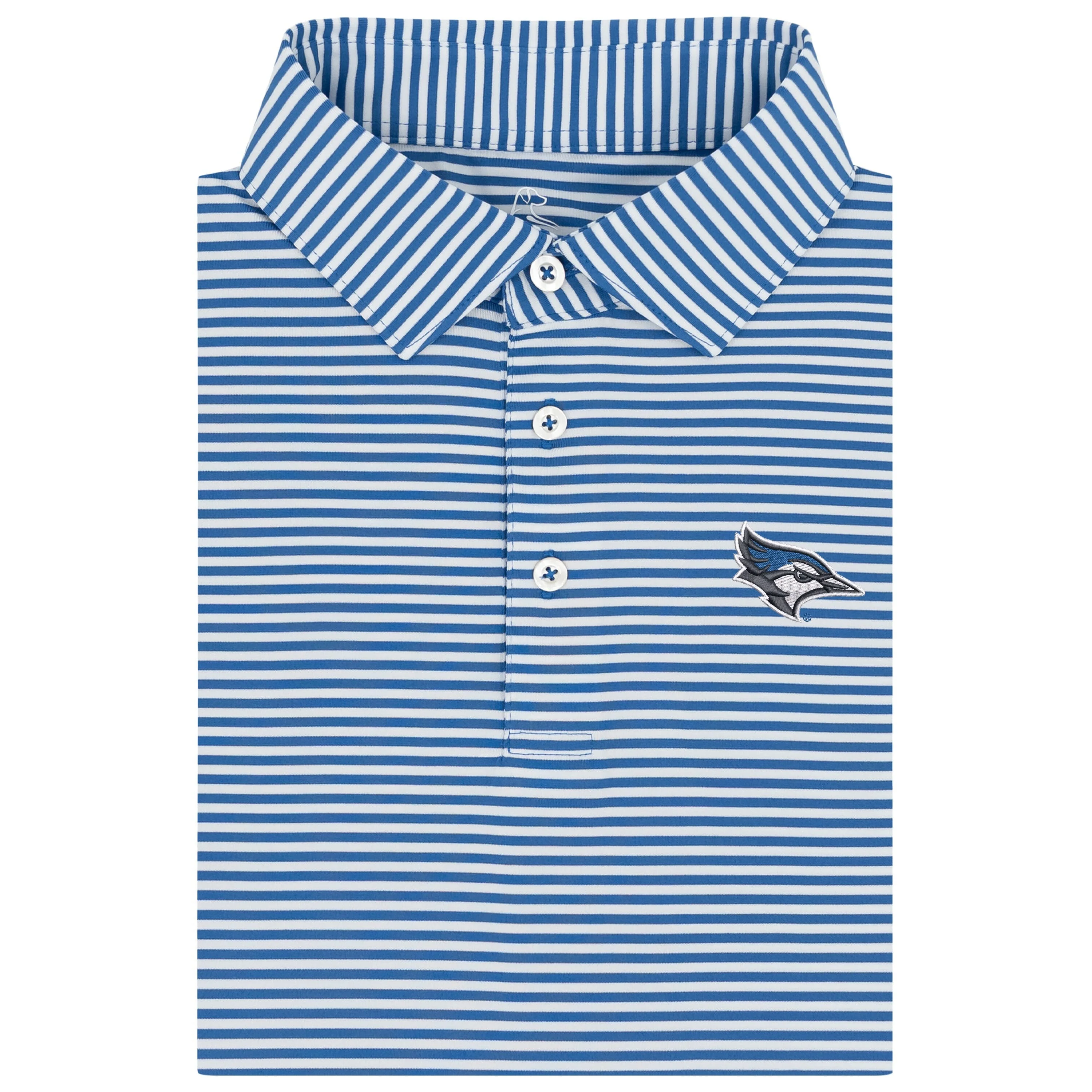 The Birdie Stripe - Creighton | Collegiate Polo | The Birdie Stripe - Azure Blue/White - CRU 2 WHITE