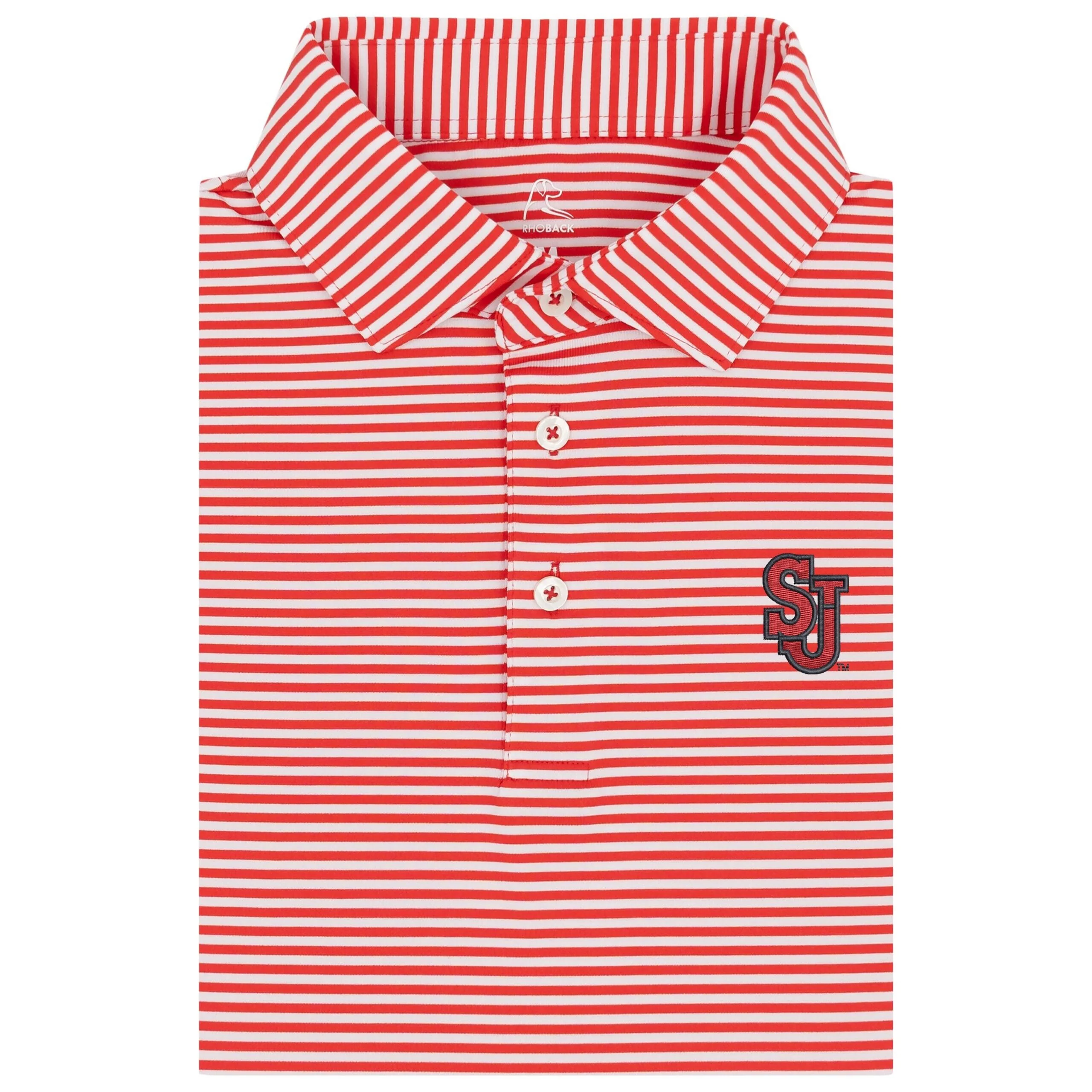 The Birdie Stripe - St. John's | Collegiate Polo | The Birdie Stripe - Cherry Red/White - STJN 2 RED