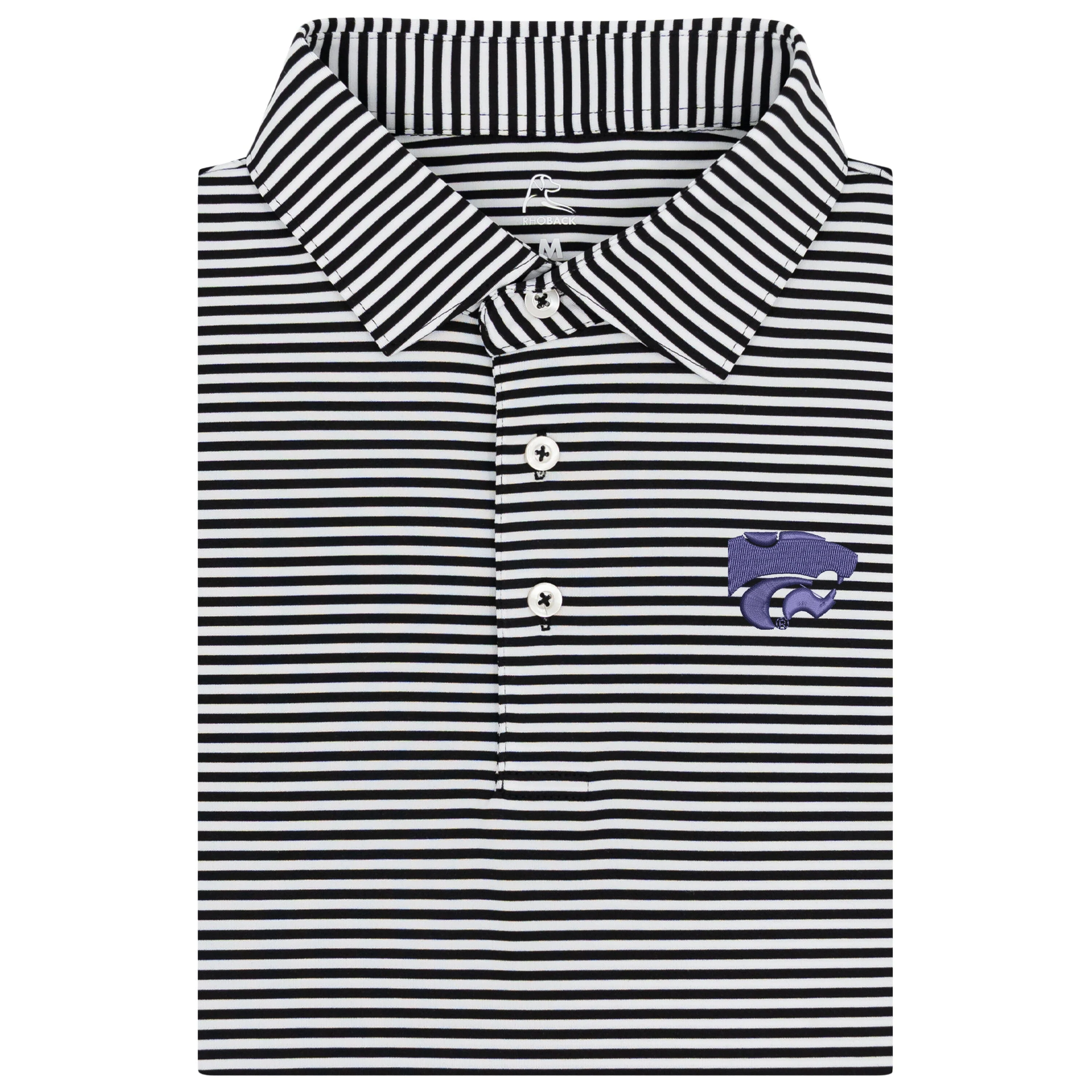 The Birdie Stripe - Kansas State | Collegiate Polo | The Birdie Stripe - Midnight Black/White - KST 2 PURPLE