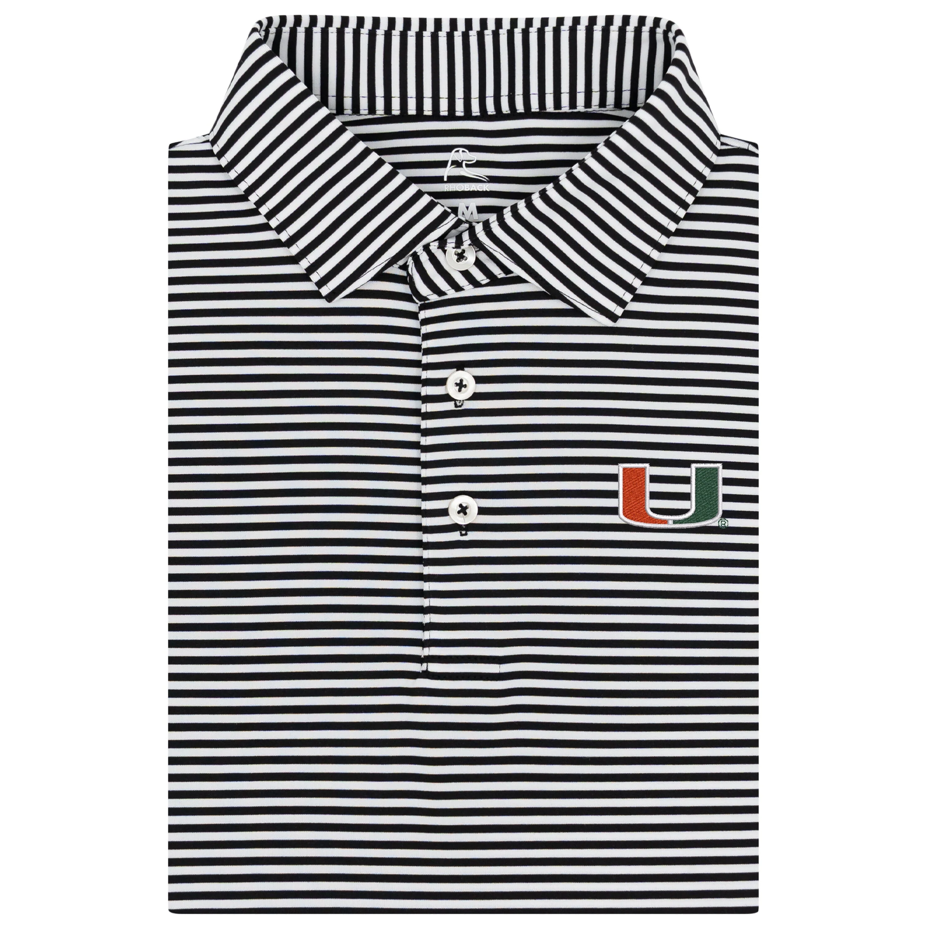 The Birdie Stripe - Miami | Collegiate Polo | The Birdie Stripe - Midnight Black/White - MIA 2 GREEN