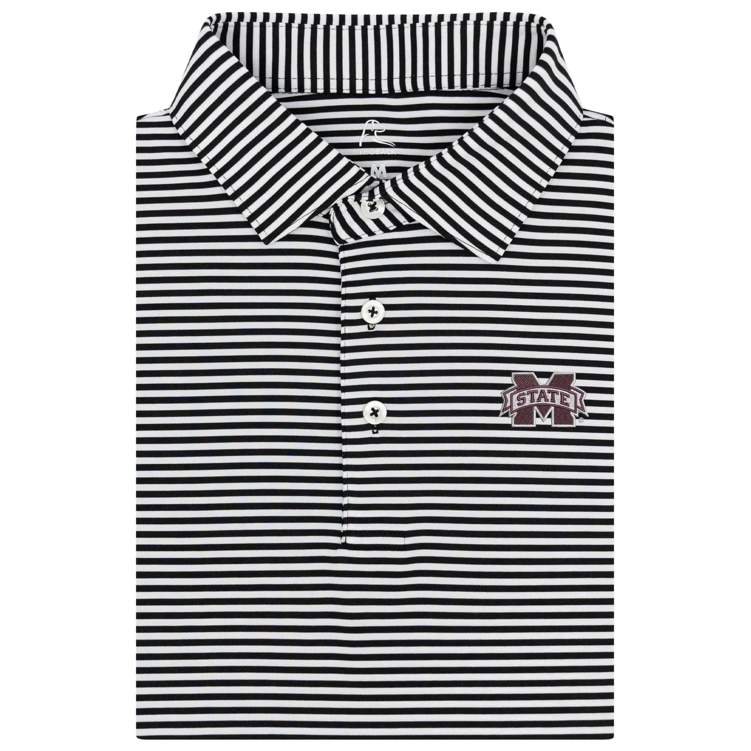 The Birdie Stripe - Mississippi State | Collegiate Polo | The Birdie Stripe - Midnight Black/White - MST 2 MAROON