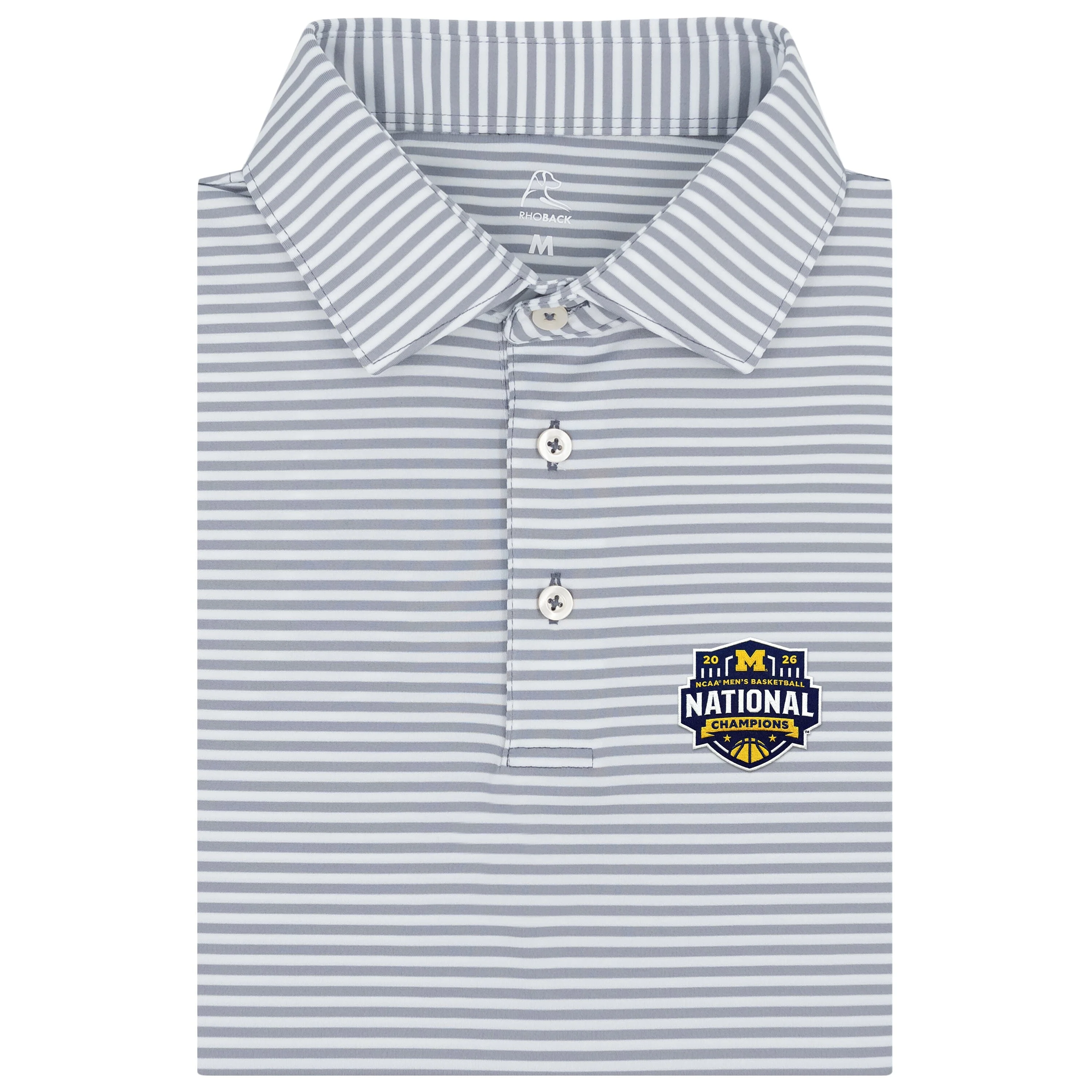 The Birdie Stripe - Michigan National Champions | Collegiate Polo | The Birdie Stripe - Stainless Steel/White - MICH CHAMP 1