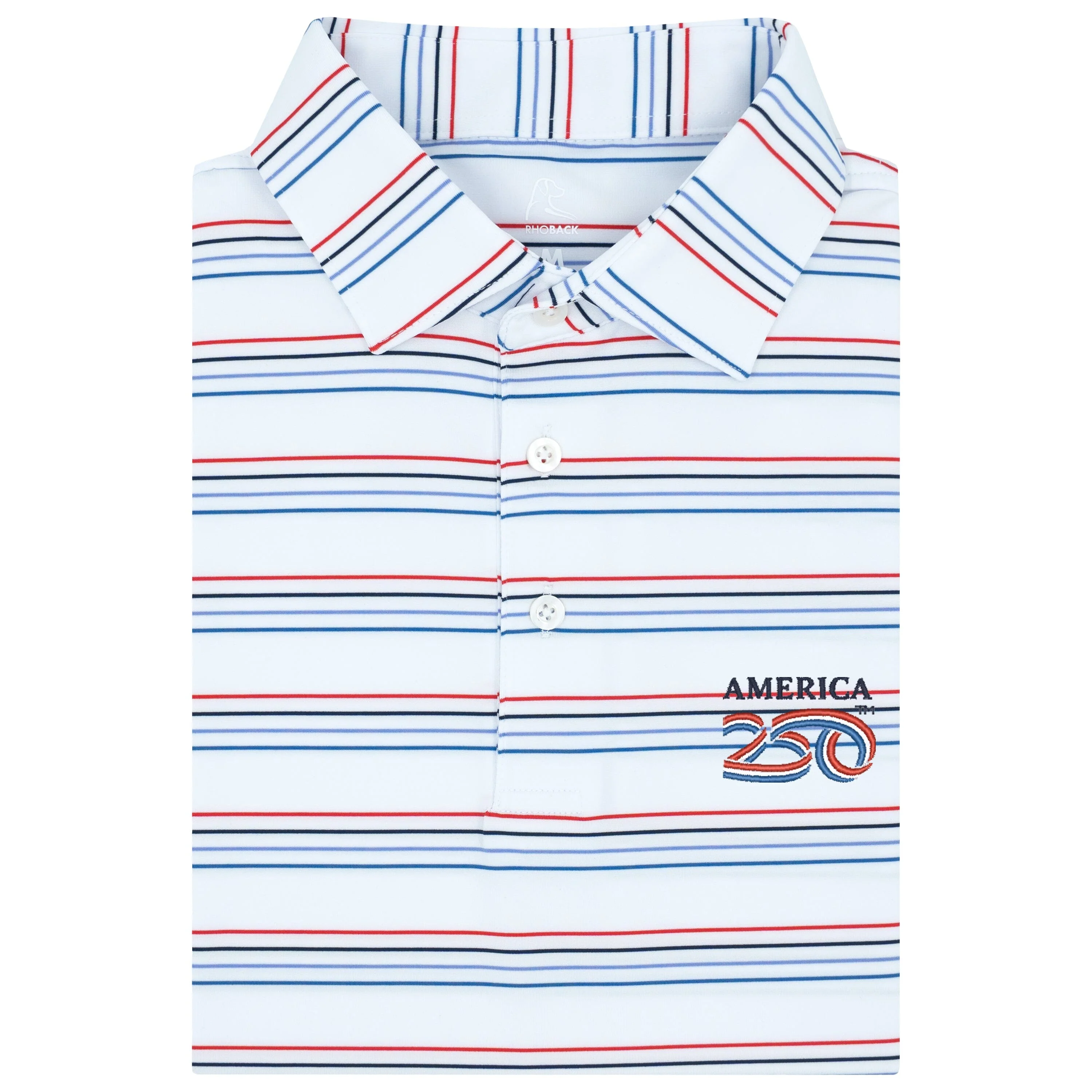The Ivy Stripe | Performance Polo | The Ivy Stripe - White/Short Stop Blue - USA - America 250