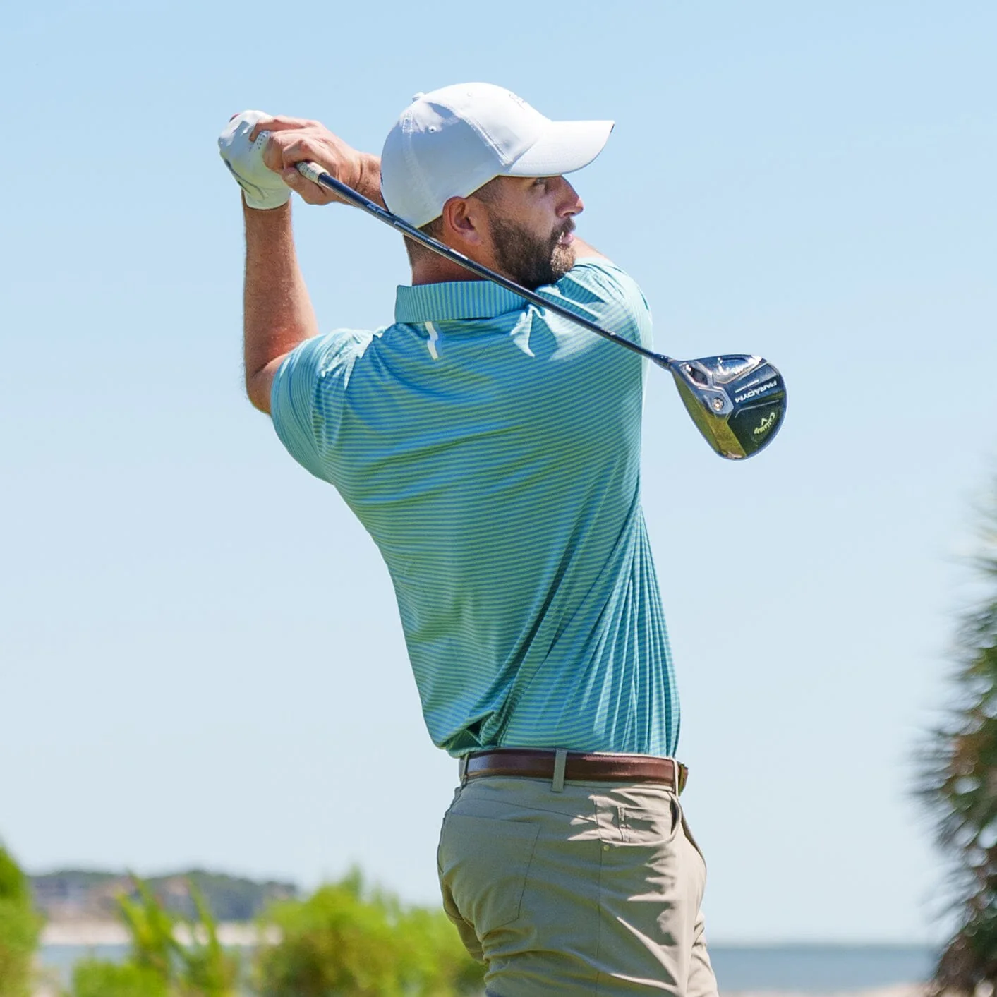 The Birdie Stripe | Performance Polo | The Birdie Stripe - Palm Green/Maritime Blue - Image 5