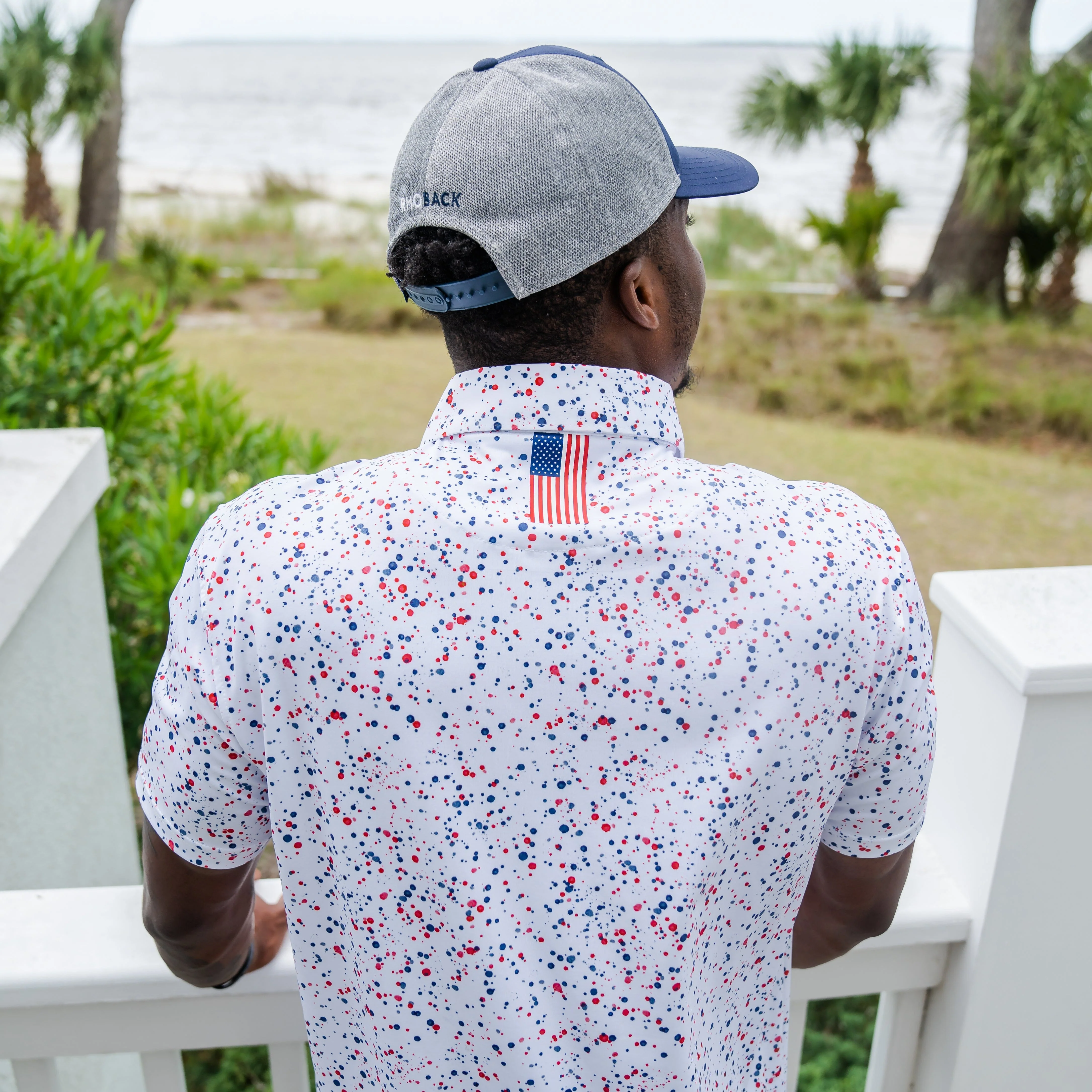 The Bootleg Splatter | Performance Polo | The Bootleg Splatter - White/Classic Red - USA - Image 5