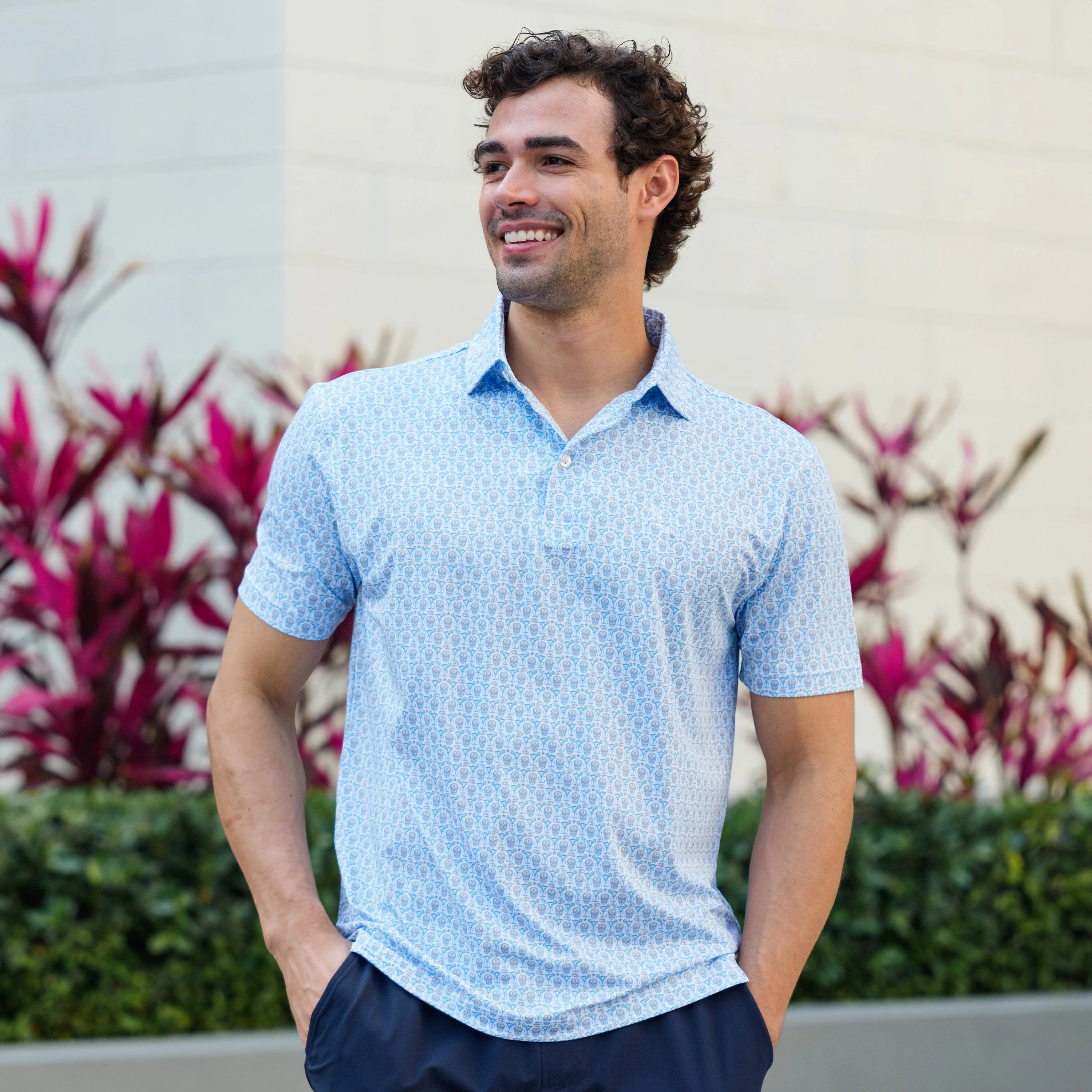 The Sugar Skull | Performance Polo | The Sugar Skull - White/Maritime Blue - Image 5