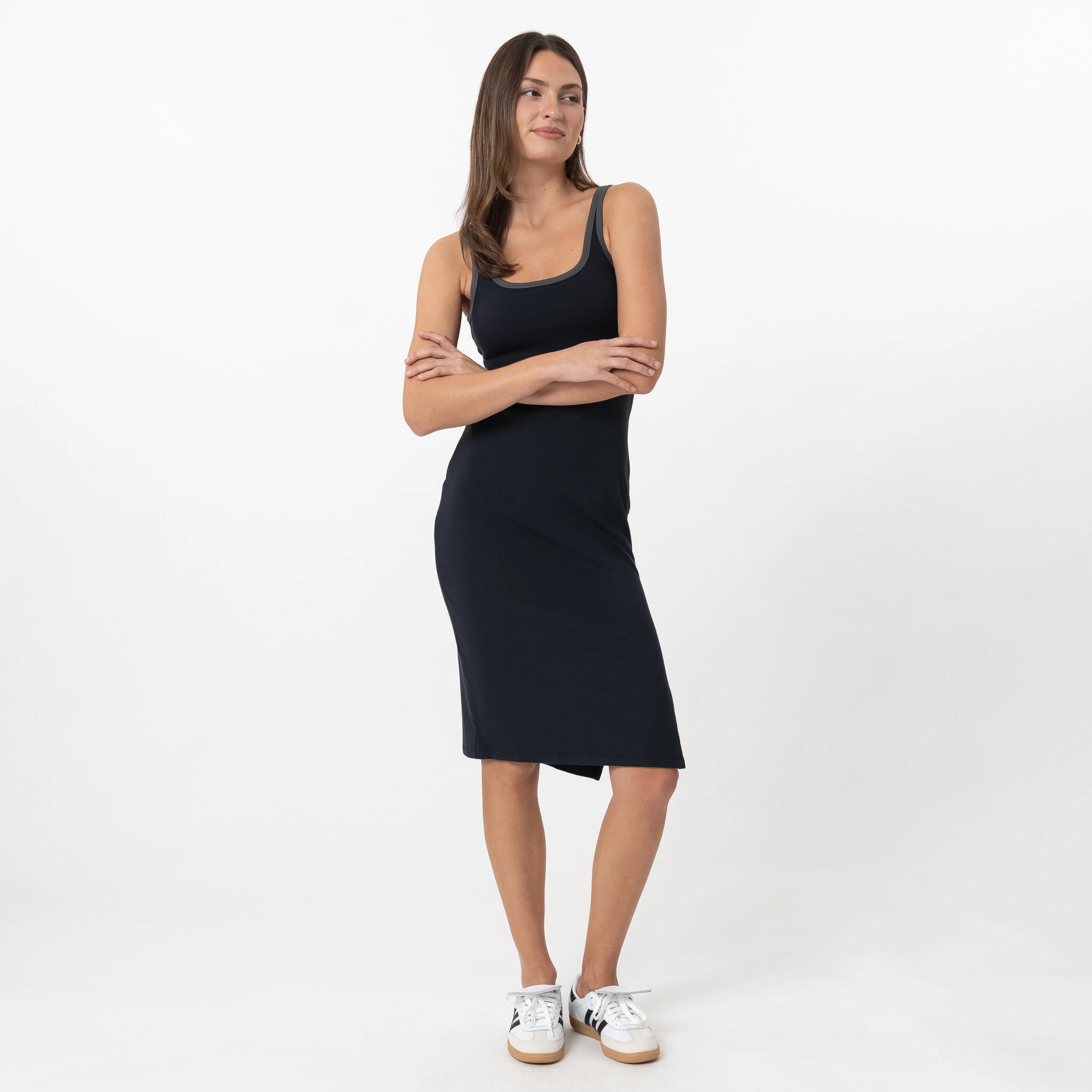 Tempo Midi Dress | Solid - Midnight Black - Charcoal Grey