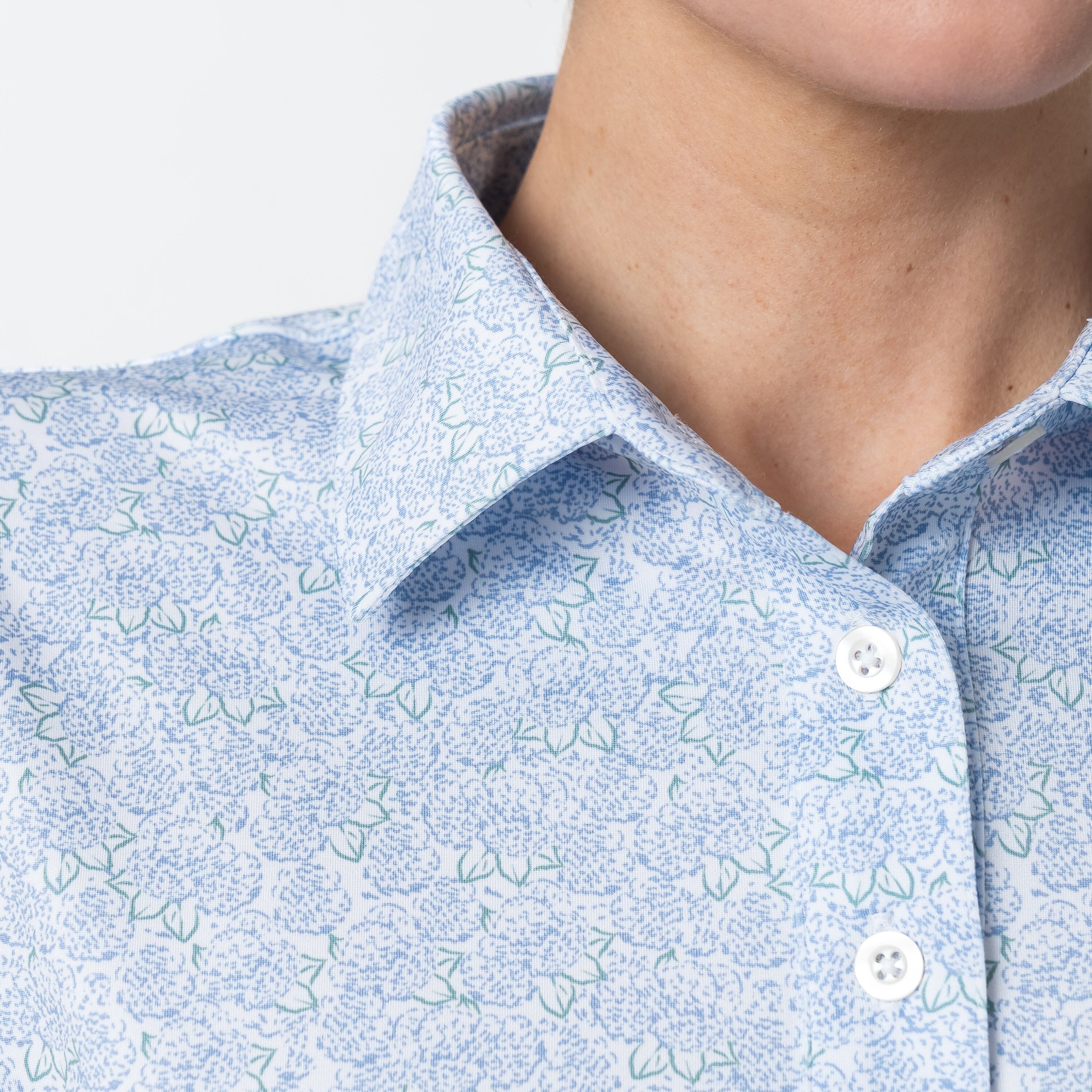 Blooming Hydrangea Performance Polo | The Blooming Hydrangea - White/Lake Blue - Image 4