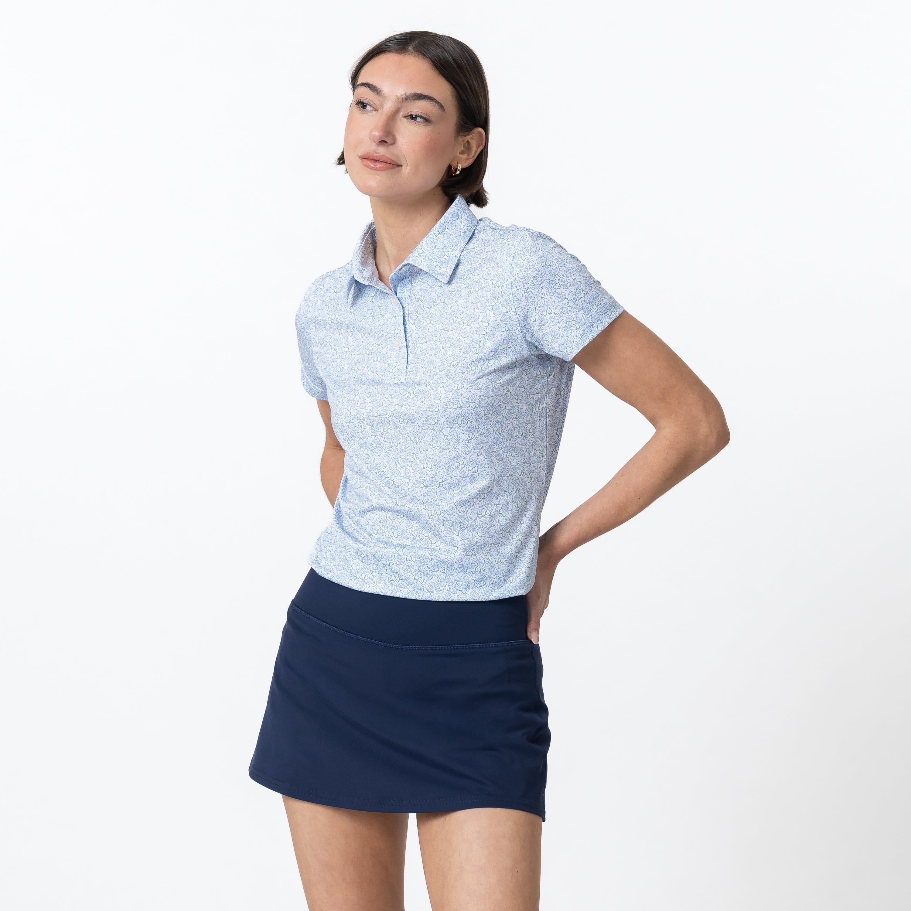 Blooming Hydrangea Performance Polo | The Blooming Hydrangea - White/Lake Blue - Image 5