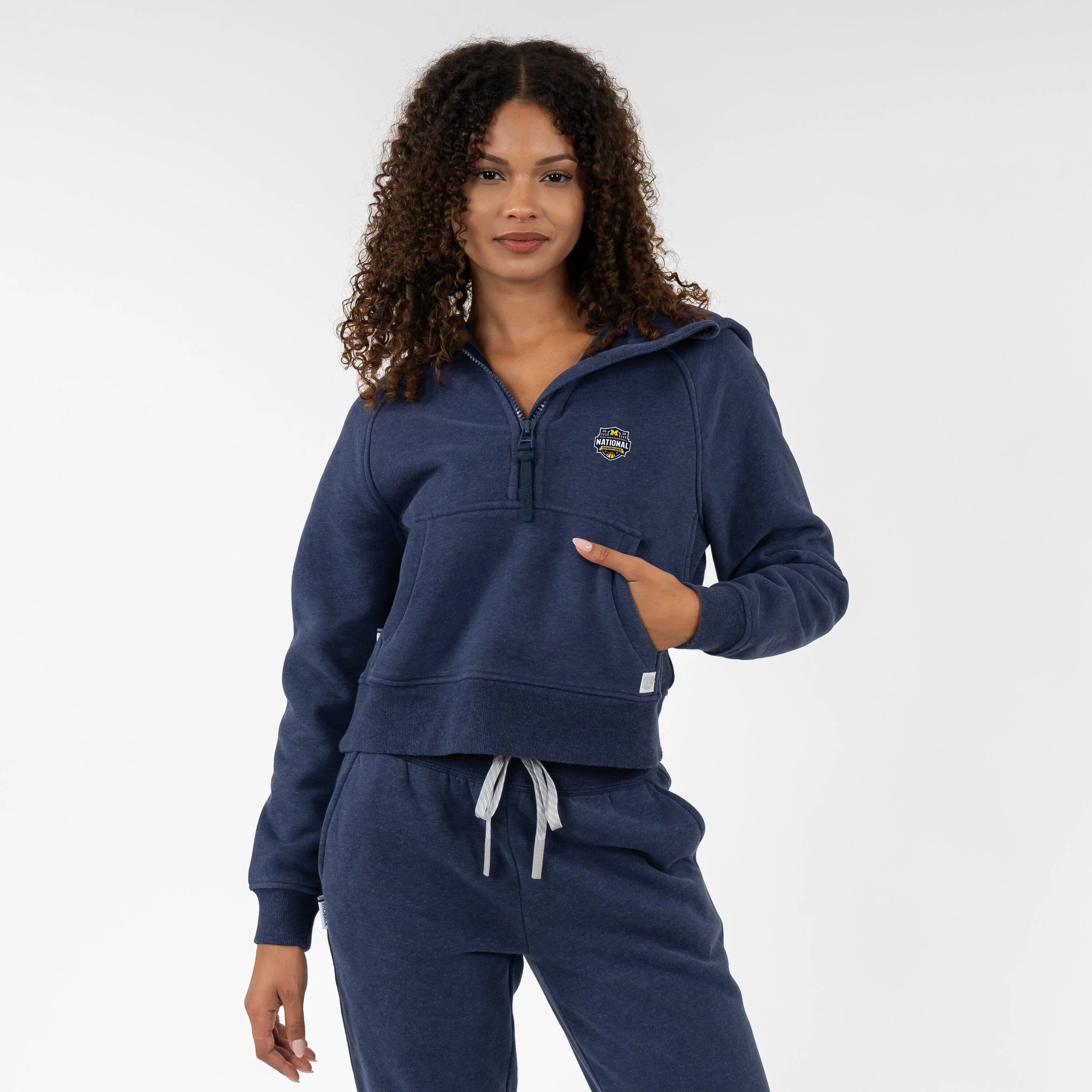Clarity Collegiate Half-Zip Hoodie - Michigan National Champions | Heather - Fleet Navy - MICH CHAMP 1