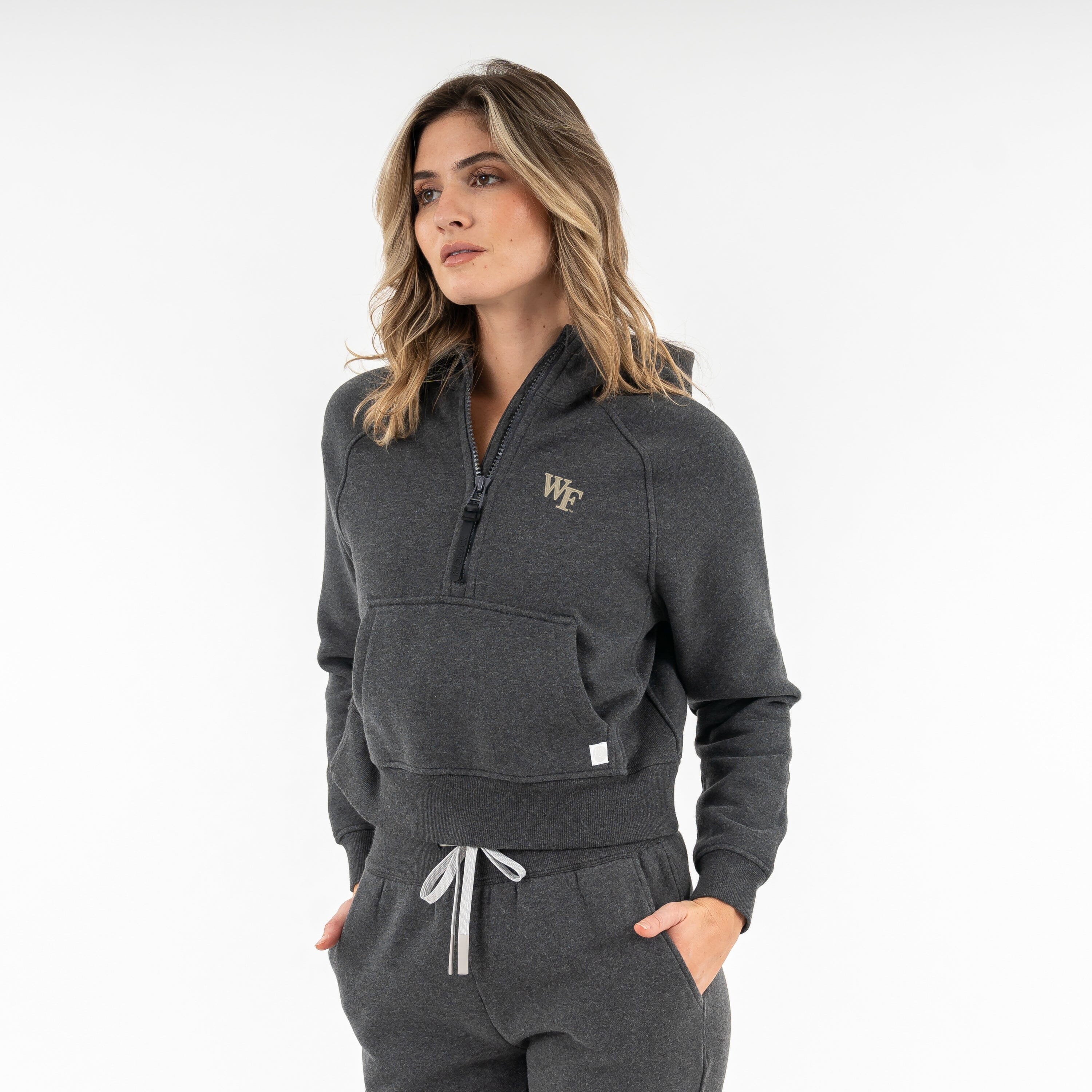 Clarity Collegiate Half-Zip Hoodie - Wake Forest | Heather - Midnight Black - WF 2 GOLD