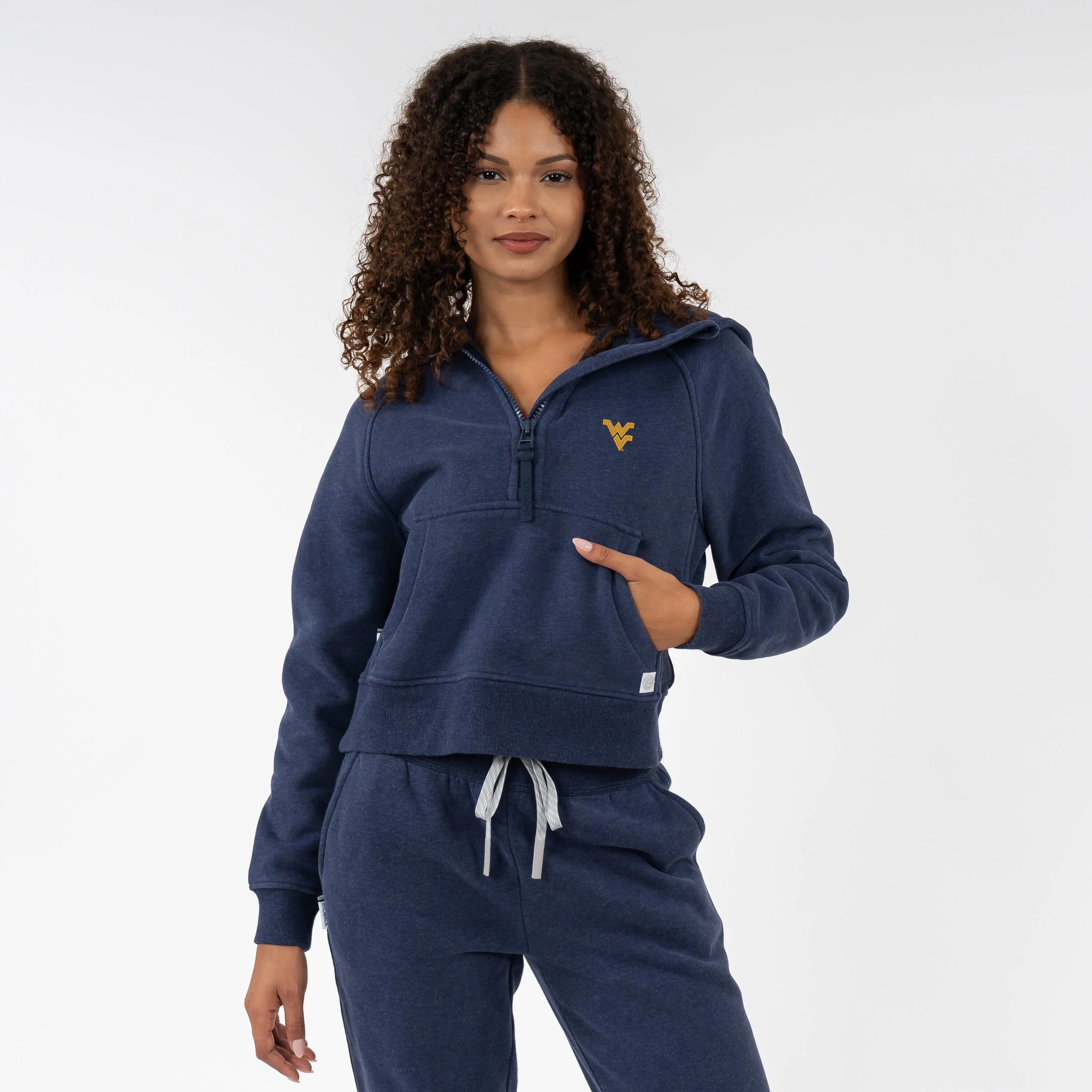 Clarity Collegiate Half-Zip Hoodie - West Virginia | Heather - Fleet Navy - WVU 2 GOLD