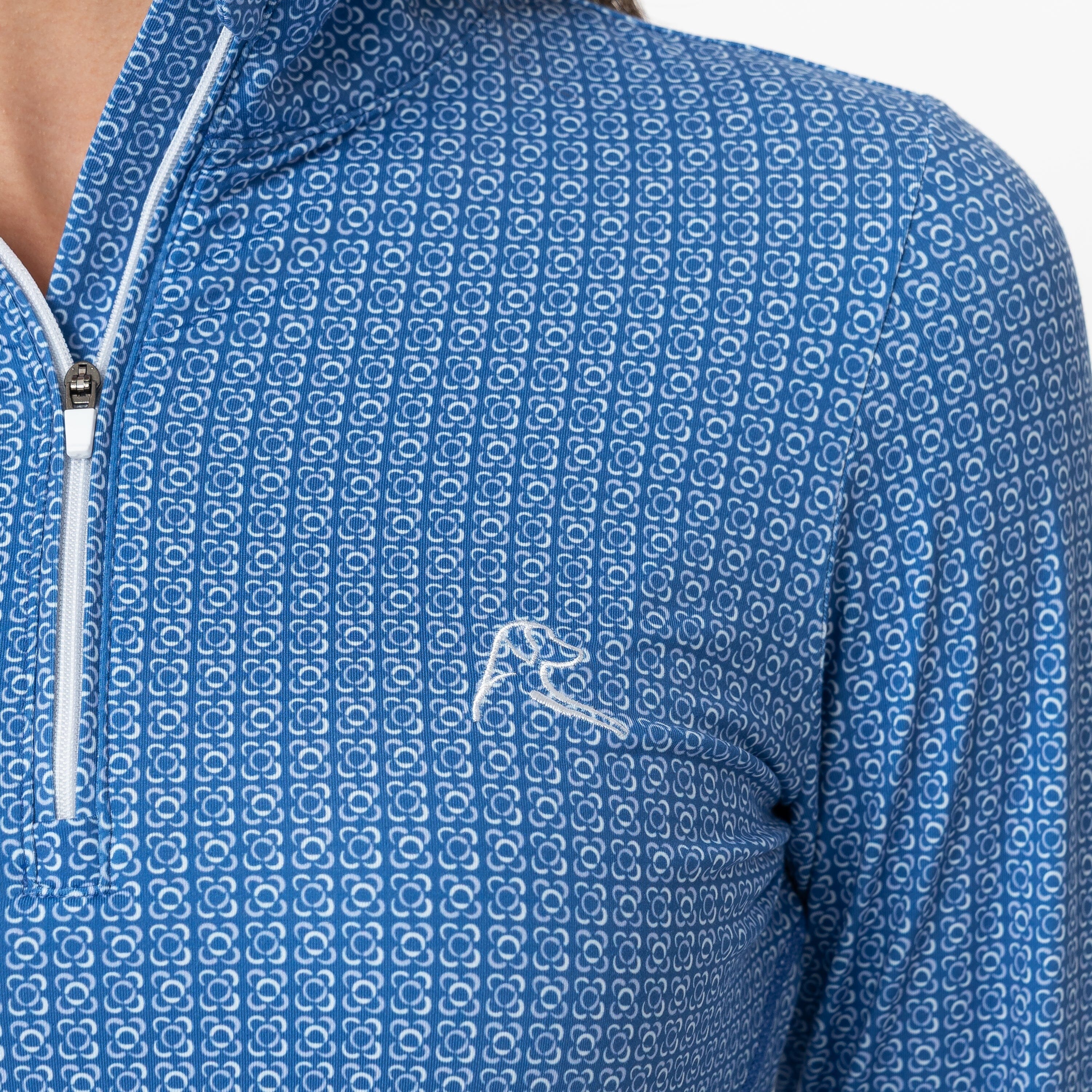 Floral Lattice Performance Q-Zip | The Floral Lattice - Short Stop Blue/White - Image 4